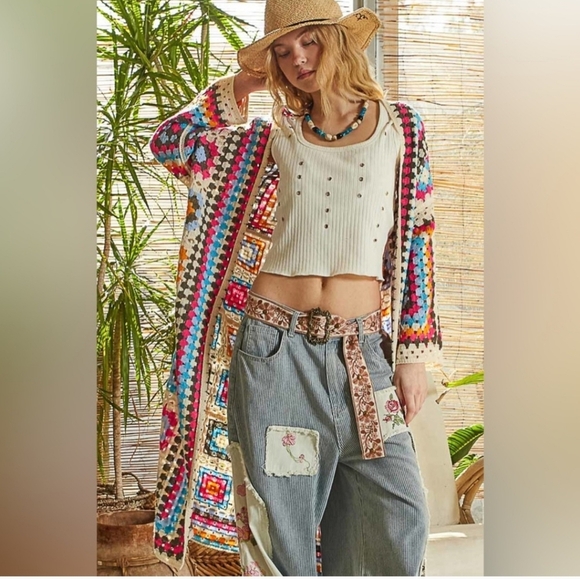 POL New Multicolor Crochet Cardigan - Picture 1 of 6